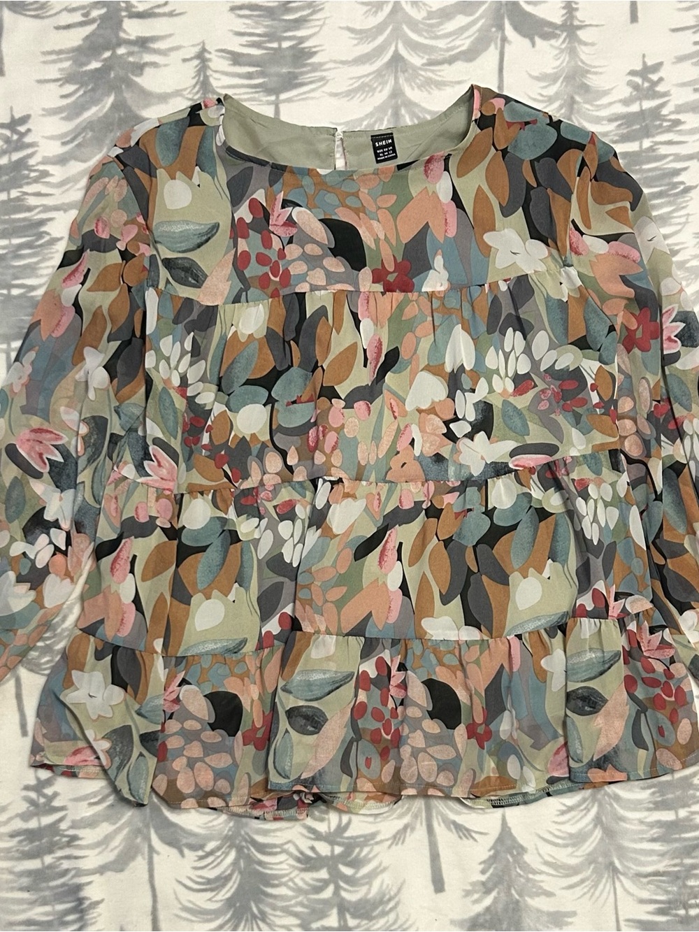 Shein Pastel Floral Tiered Ruffle Blouse